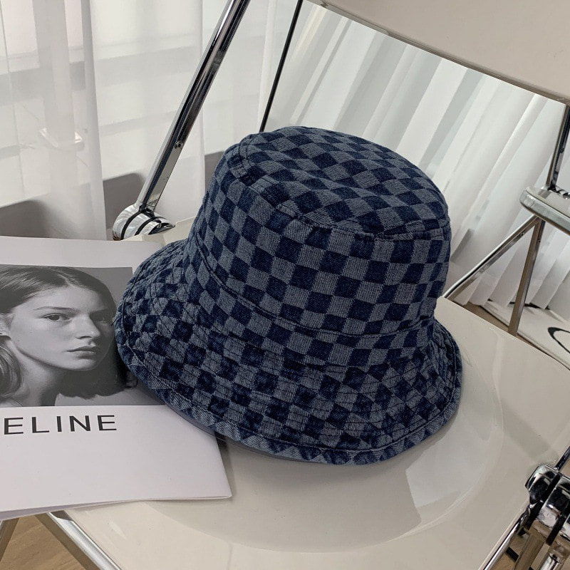 BK00035 Šachovnicový umytý kovbojský bucket klobúk