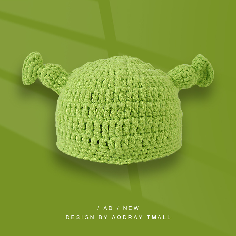 H00054 Pletená čiapka pre dospelých so zeleným vzorom Shrek Pixie