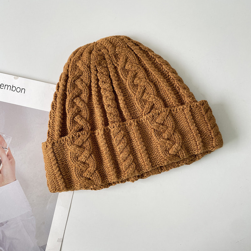 H00073 Retro Twist Pattern Basic Pletená čiapka pre dospelých
