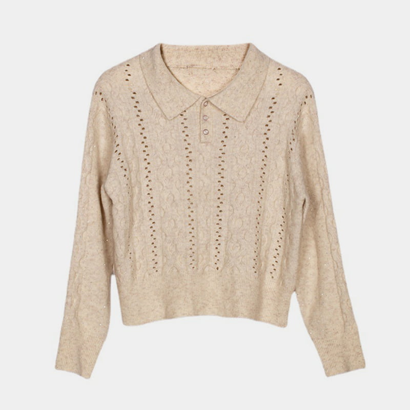 SM-K0012 Jarná jesenná polo klopa Jednofarebný pletený pulóver s dutým dnom SM-K0012 Jarná jesenná polo klopa Jednofarebný pletený pulóver s dutým dnom