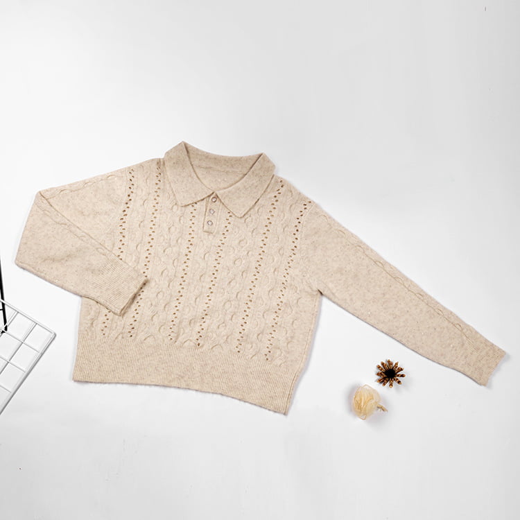 SM-K0012 Jarná jesenná polo klopa Jednofarebný pletený pulóver s dutým dnom SM-K0012 Jarná jesenná polo klopa Jednofarebný pletený pulóver s dutým dnom