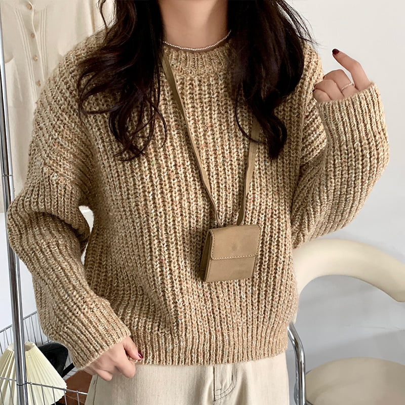 SM-K0028 Spring Lazy Crew Neck Farebný mäkký voskový pletený pulóver s dlhým rukávom