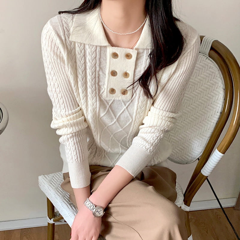 SM-K0026 Dvojradový dámsky pletený pulóver s dlhým rukávom na dochádzanie do práce SM-K0026 Dvojradový dámsky pletený pulóver s dlhým rukávom na dochádzanie do práce