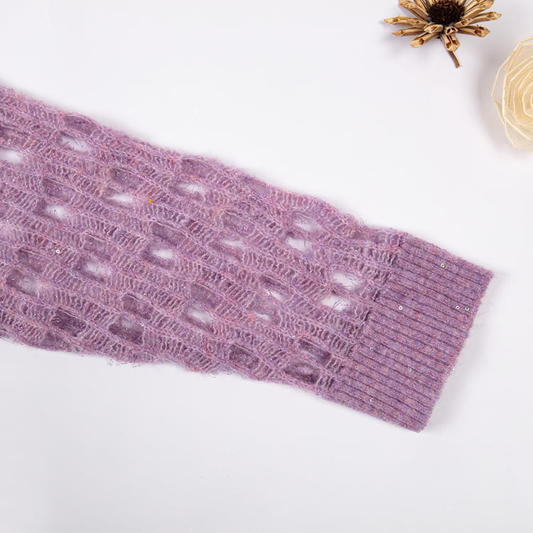 SM-K0040 Výstrih do V ostrihaný flitrovaný mohérový pletený pulóver Super Fairy Cutout Rukávy SM-K0040 Výstrih do V ostrihaný flitrovaný mohérový pletený pulóver Super Fairy Cutout Rukávy