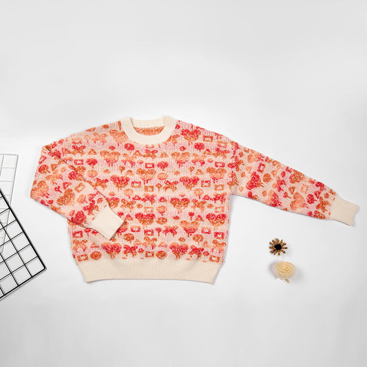 SM-K0038 Pulóver s okrúhlym výstrihom Dámsky Sladký pletený pulóver s trojrozmerným vzorom SM-K0038 Pulóver s okrúhlym výstrihom Dámsky Sladký pletený pulóver s trojrozmerným vzorom