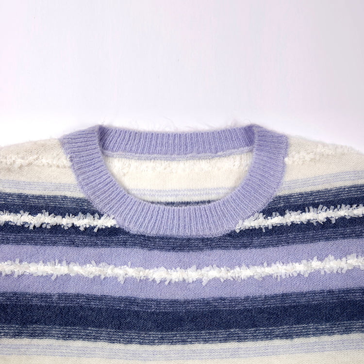 SM-K0047 Pruhovaný prechod Sladký patchwork Voľný pletený svetr s okrúhlym výstrihom SM-K0047 Pruhovaný prechod Sladký patchwork Voľný pletený svetr s okrúhlym výstrihom