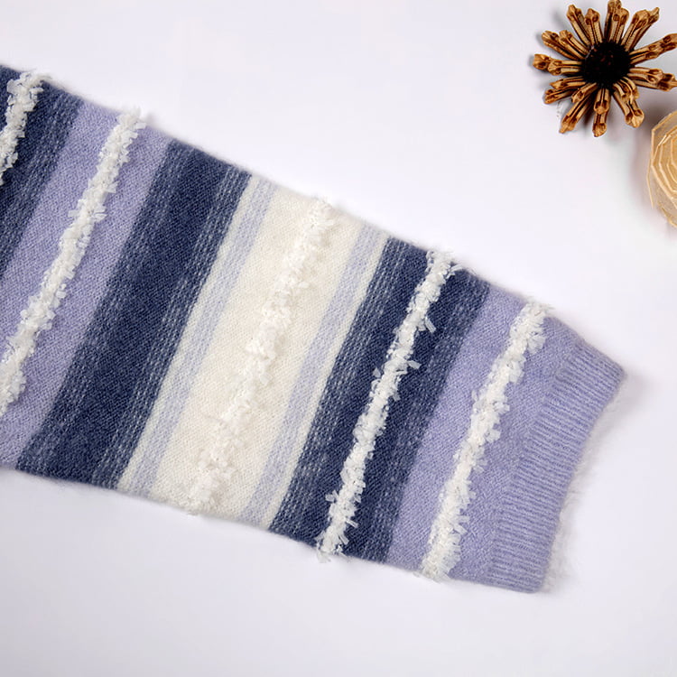 SM-K0047 Pruhovaný prechod Sladký patchwork Voľný pletený svetr s okrúhlym výstrihom SM-K0047 Pruhovaný prechod Sladký patchwork Voľný pletený svetr s okrúhlym výstrihom