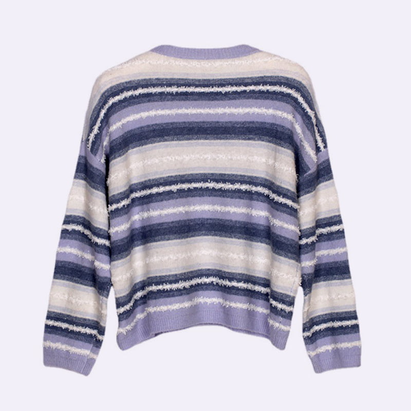 SM-K0047 Pruhovaný prechod Sladký patchwork Voľný pletený svetr s okrúhlym výstrihom SM-K0047 Pruhovaný prechod Sladký patchwork Voľný pletený svetr s okrúhlym výstrihom