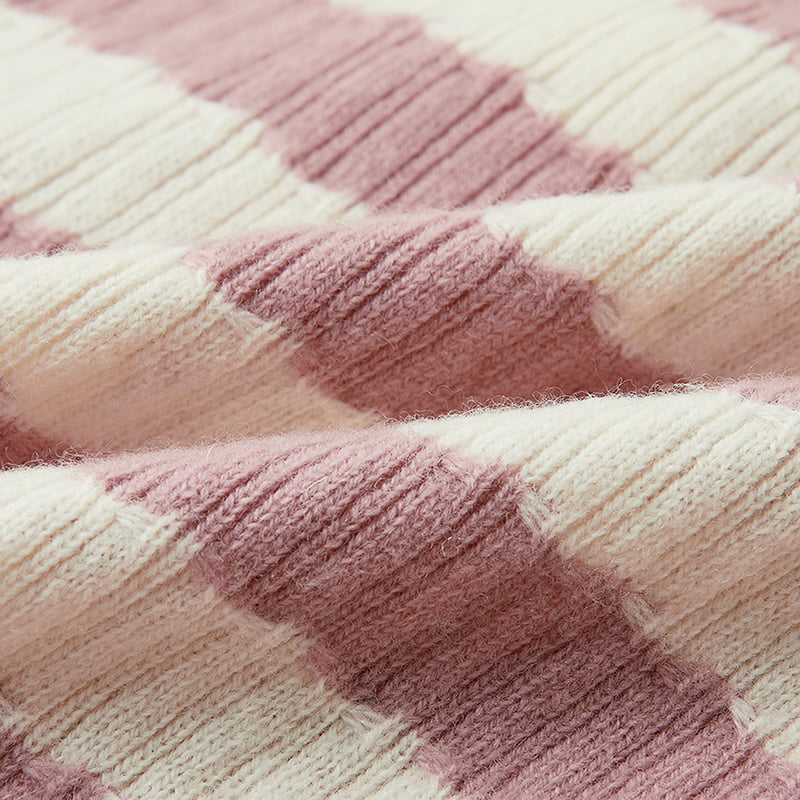 ML2204 Ružovo-biela pletená svetrová bunda s véčkovým výstrihom a výstrihom do V ML2204 Ružovo-biela pletená svetrová bunda s véčkovým výstrihom a výstrihom do V