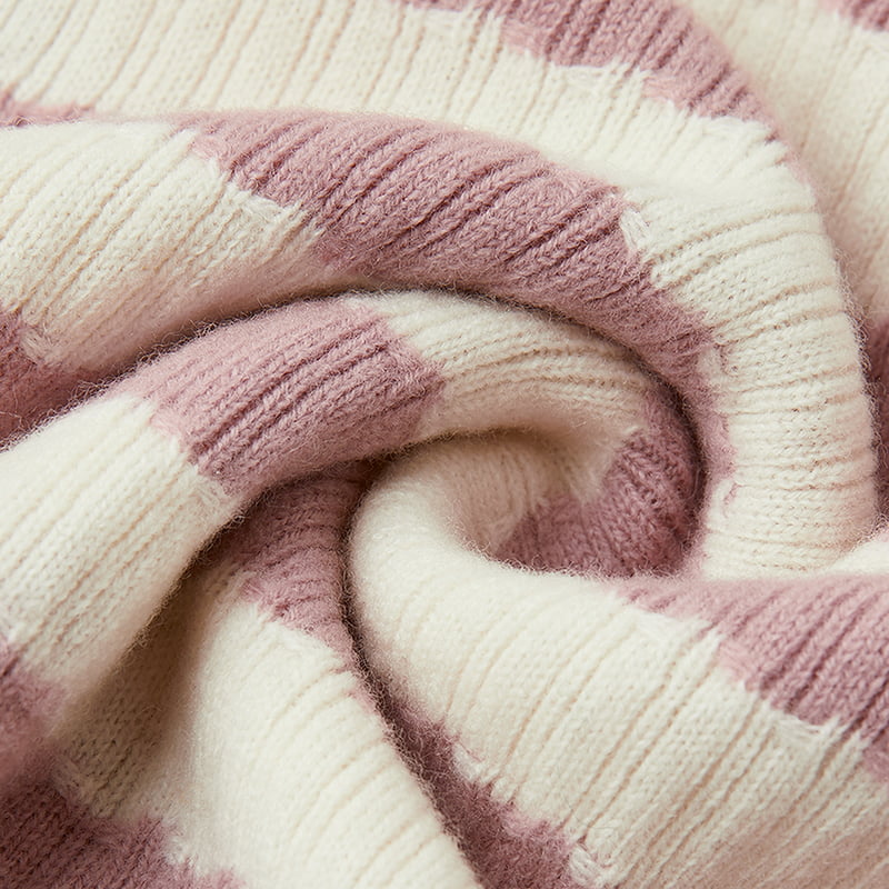 ML2204 Ružovo-biela pletená svetrová bunda s véčkovým výstrihom a výstrihom do V ML2204 Ružovo-biela pletená svetrová bunda s véčkovým výstrihom a výstrihom do V