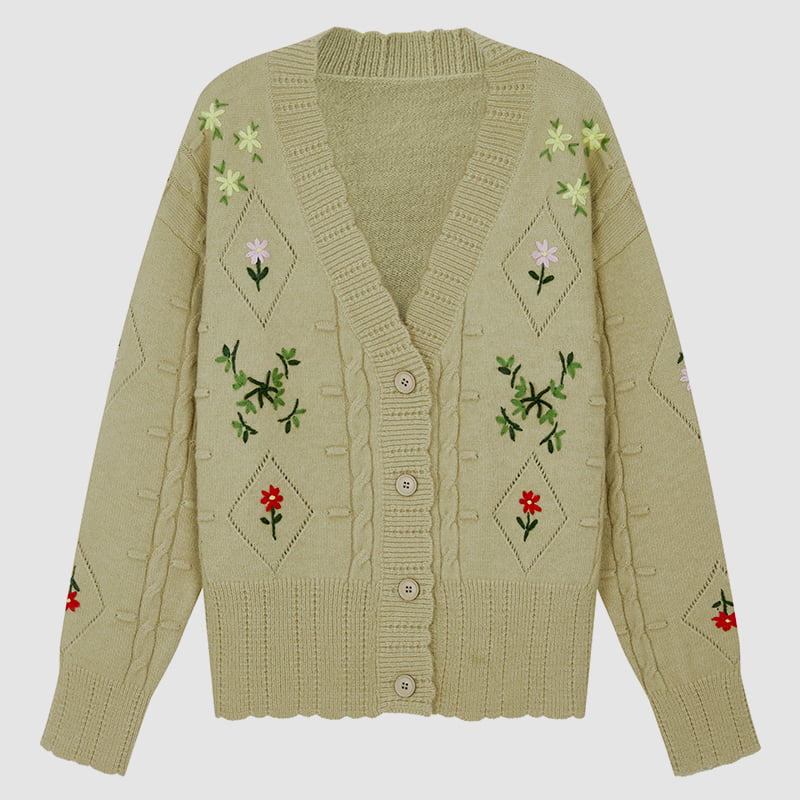 ML2213 Retro japonská avokádová zelená ručne vyrobená pletená bunda Cardigan
