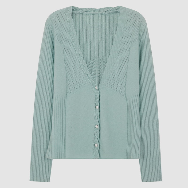 ML2218 Jednoradový pletený kardigan s výstrihom do V a gombíkmi ML2218 Jednoradový pletený kardigan s výstrihom do V a gombíkmi