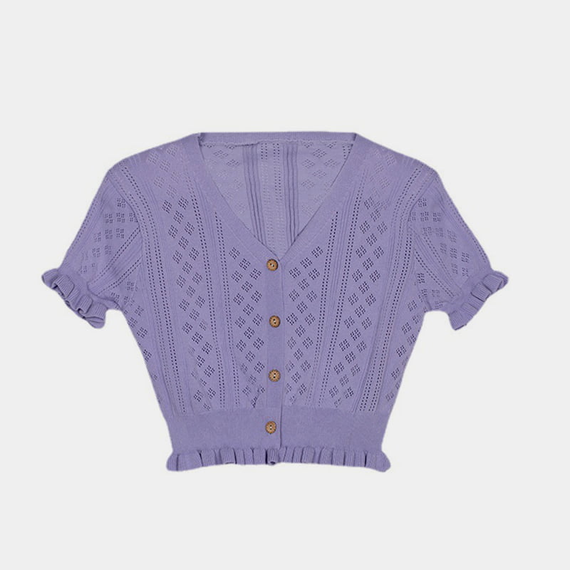 SM-K0015 Letný kardigan s výstrihom do V, krátkym tenkým, krátkym rukávom, dutý ľadový hodvábny úplet SM-K0015 Letný kardigan s výstrihom do V, krátkym tenkým, krátkym rukávom, dutý ľadový hodvábny úplet