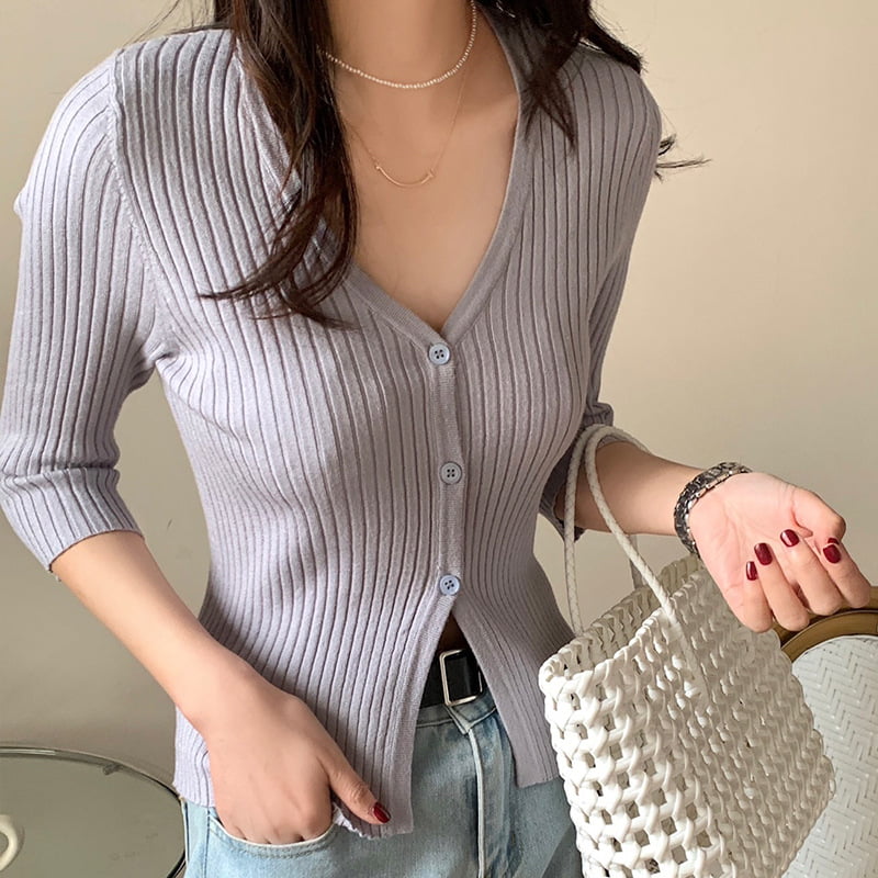 SM-K0023 Jarná dámska jednoprsia s výstrihom do V, stredne dlhý rukáv, pletený kardigán slim fit SM-K0023 Jarná dámska jednoprsia s výstrihom do V, stredne dlhý rukáv, pletený kardigán slim fit