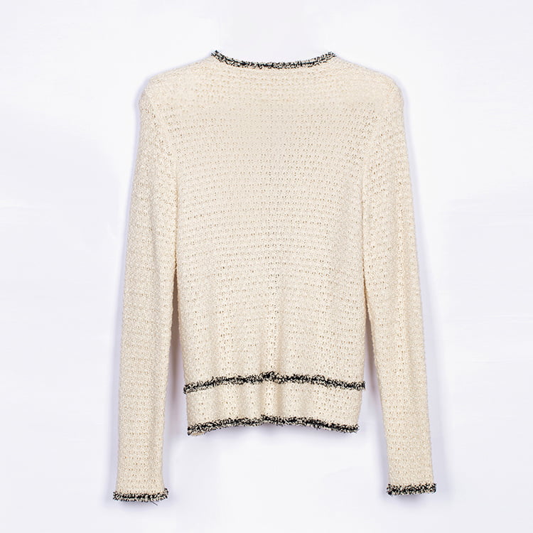 SM-K0049 Kontrastná farba Pletený kardigán s okrúhlym výstrihom a malým voňavým strapcom SM-K0049 Kontrastná farba Pletený kardigán s okrúhlym výstrihom a malým voňavým strapcom