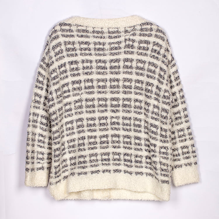 SM-K0041 Čiernobiely pléd Malý voňavý mohérový pletený kardigán v kórejskom lenivom štýle SM-K0041 Čiernobiely pléd Malý voňavý mohérový pletený kardigán v kórejskom lenivom štýle