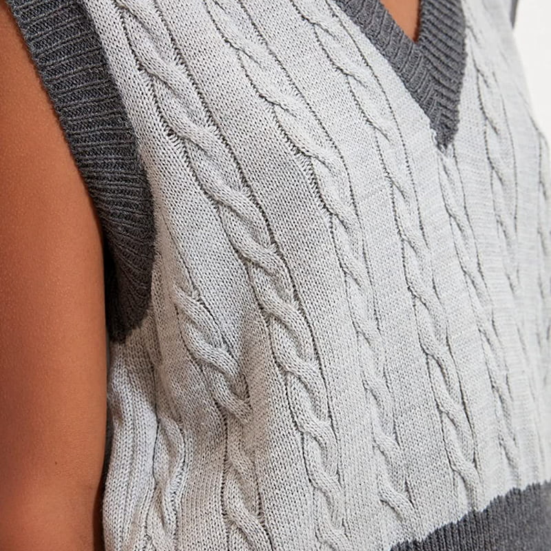 SM-K0100 Nádherná kontrastná pletená vesta s výstrihom do V SM-K0100 Nádherná kontrastná pletená vesta s výstrihom do V