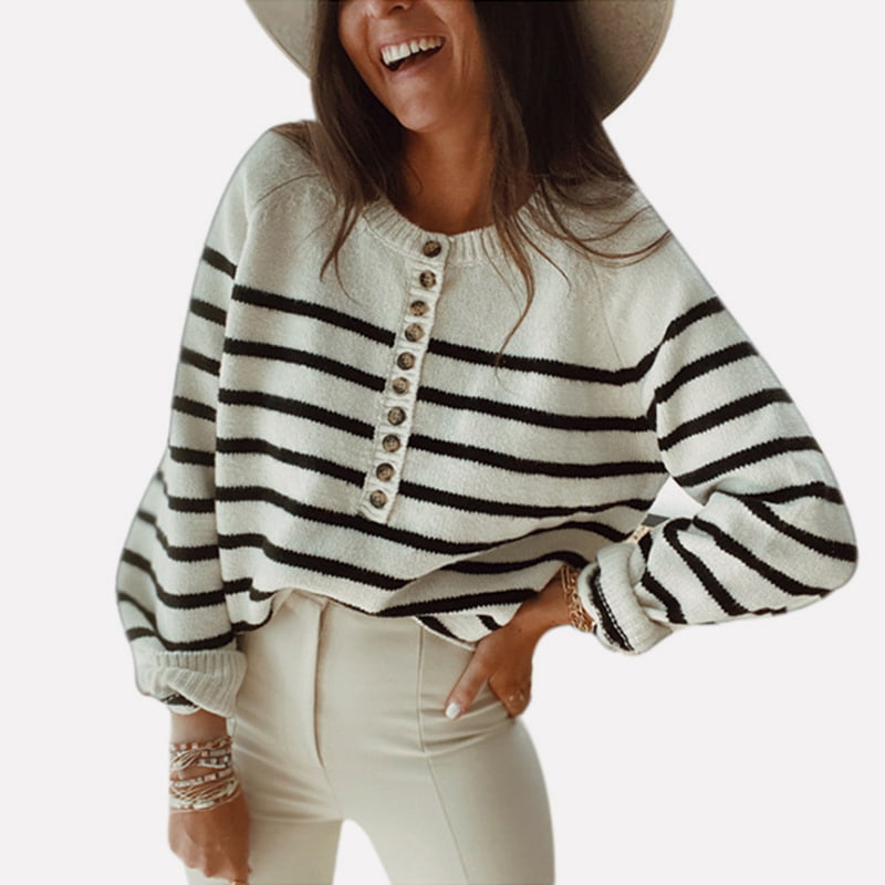 SM-K0099 Neformálny sveter z pleteného pulóvra s pruhmi okolo krku SM-K0099 Neformálny sveter z pleteného pulóvra s pruhmi okolo krku