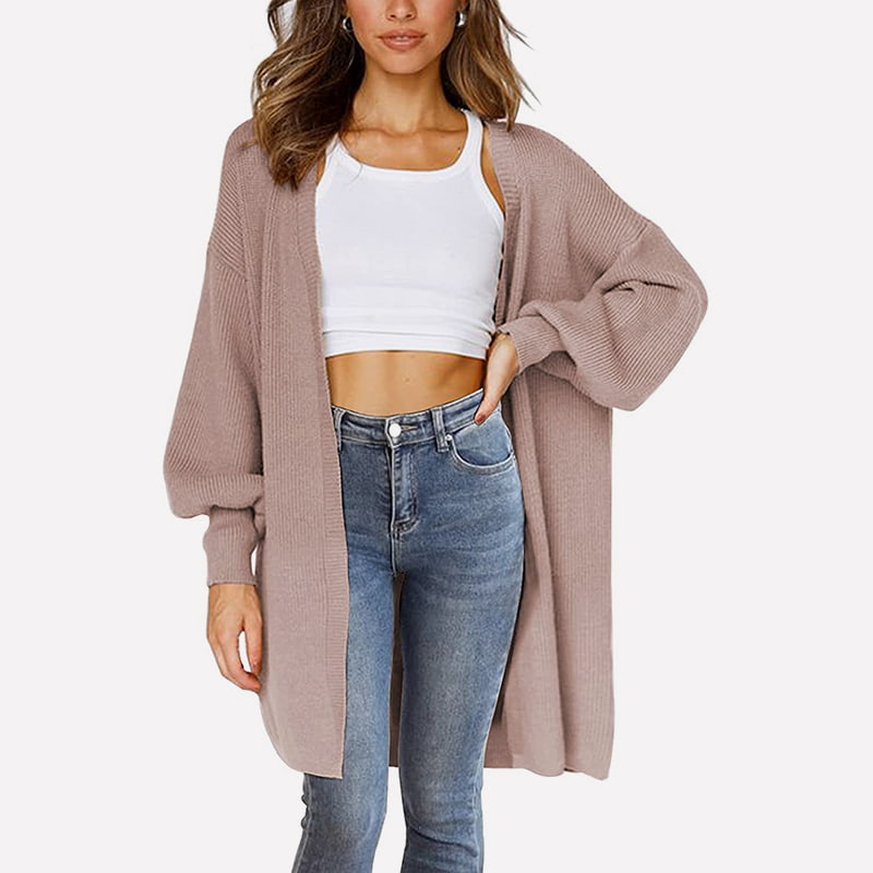 SM-K0061 Stredne dlhý pletený kardigánový rukáv s výstrihom do V