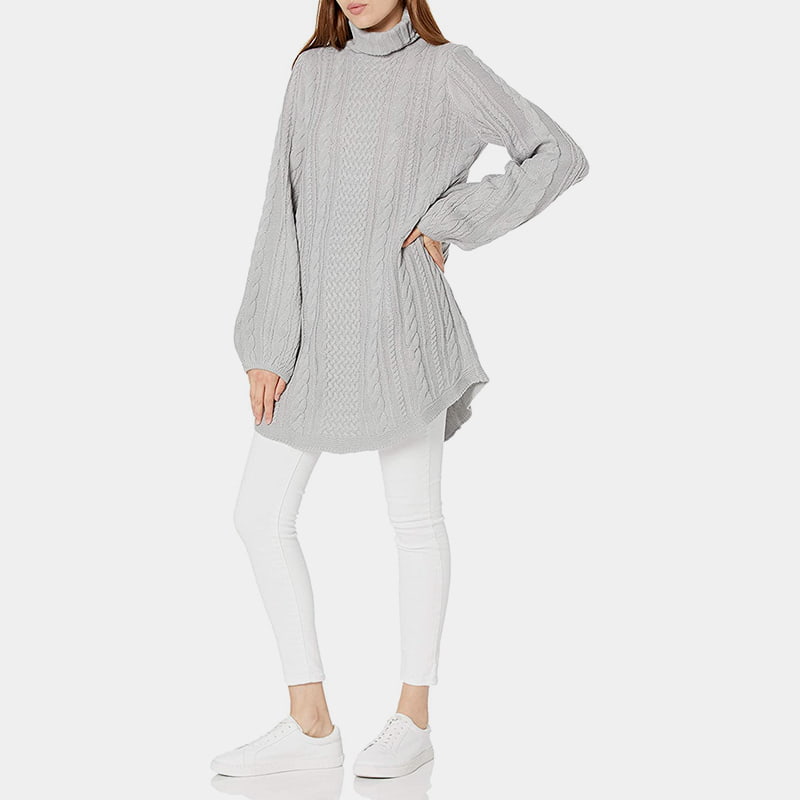 SM-K0053 Pletený pulóver s voľným rukávom s vysokým golierom