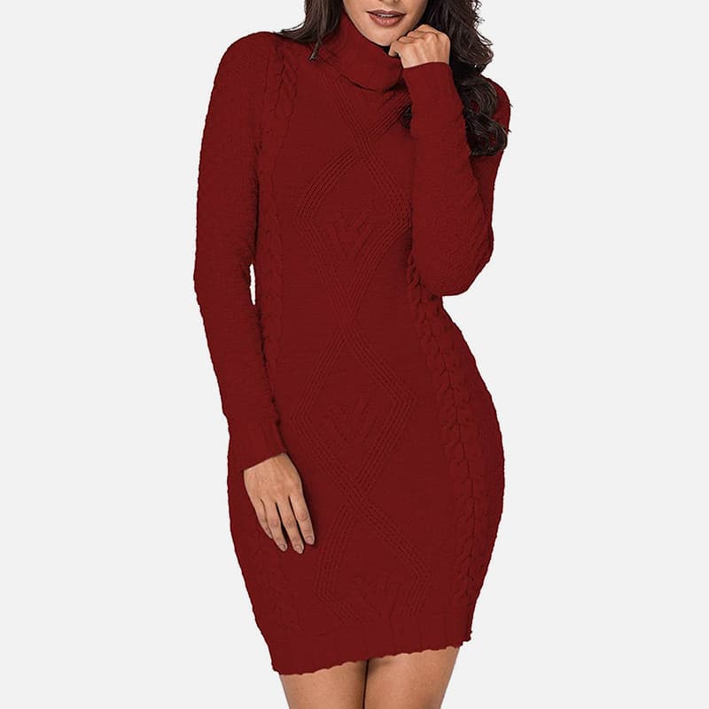 SM-K0063 Slim Fit pletené šaty s vysokým golierom a dlhými rukávmi SM-K0063 Slim Fit pletené šaty s vysokým golierom a dlhými rukávmi