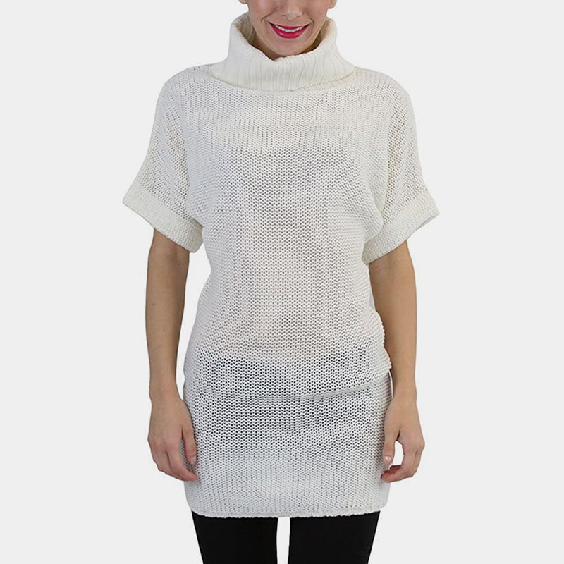 SM-K0067 Pletený pulóver s vysokým golierom a krátkym rukávom v páse SM-K0067 Pletený pulóver s vysokým golierom a krátkym rukávom v páse