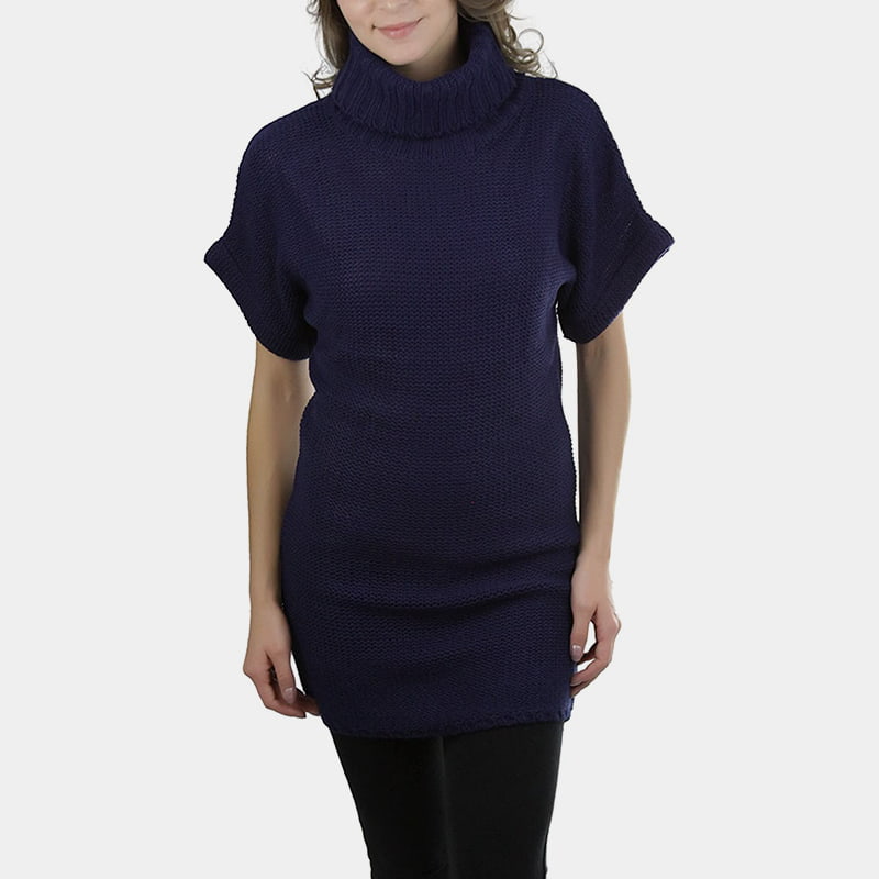 SM-K0067 Pletený pulóver s vysokým golierom a krátkym rukávom v páse SM-K0067 Pletený pulóver s vysokým golierom a krátkym rukávom v páse