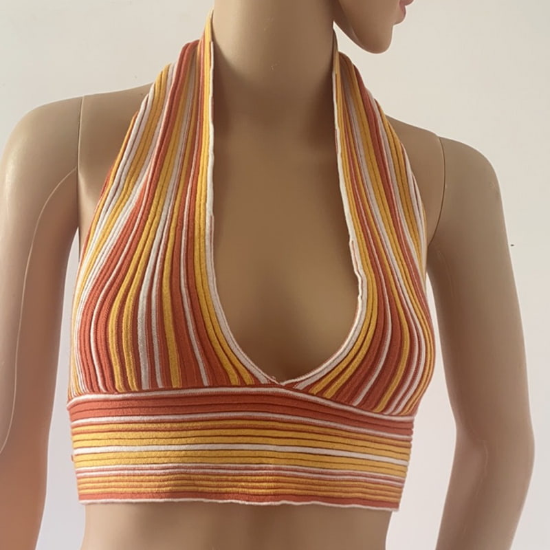 SM-K0107 Farebná pletená vesta s pruhovaným výstrihom SM-K0107 Farebná pletená vesta s pruhovaným výstrihom