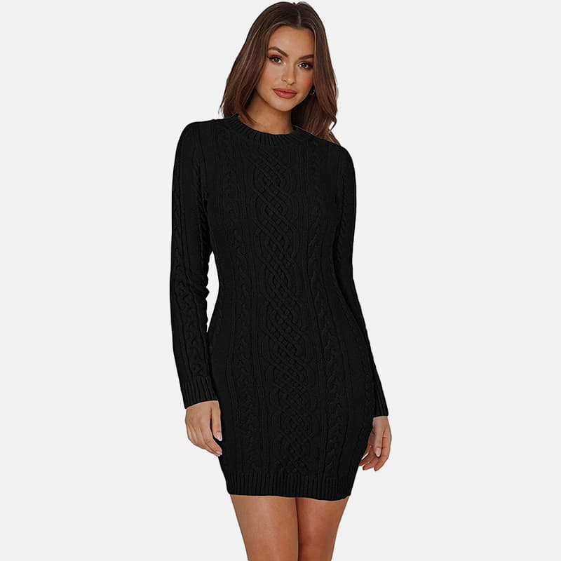 SM-K0063 Slim Fit pletené šaty s vysokým golierom a dlhými rukávmi SM-K0063 Slim Fit pletené šaty s vysokým golierom a dlhými rukávmi