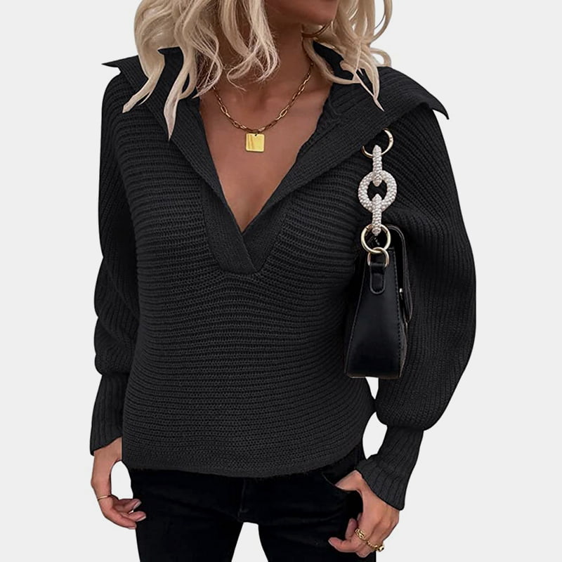 SM-K0075 Lampáš s výstrihom do V Dlhý rukáv Stratený Pevný pletený pulóver SM-K0075 Lampáš s výstrihom do V Dlhý rukáv Stratený Pevný pletený pulóver