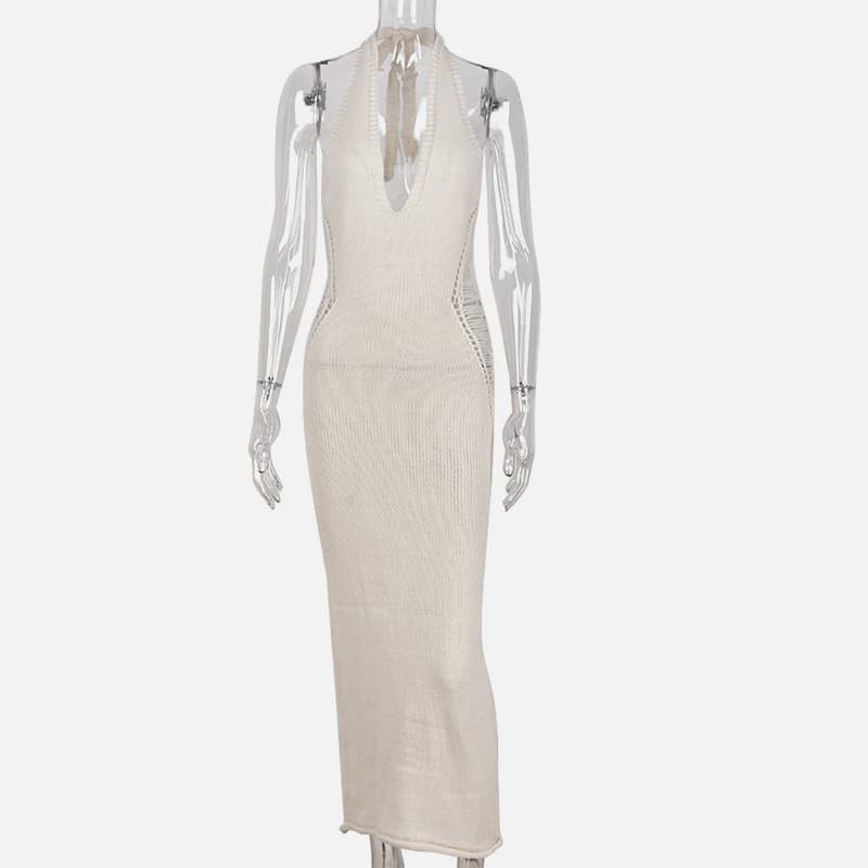 SM-K0073 Jednofarebné pletené šaty s výstrihom do V a bez rukávov SM-K0073 Jednofarebné pletené šaty s výstrihom do V a bez rukávov