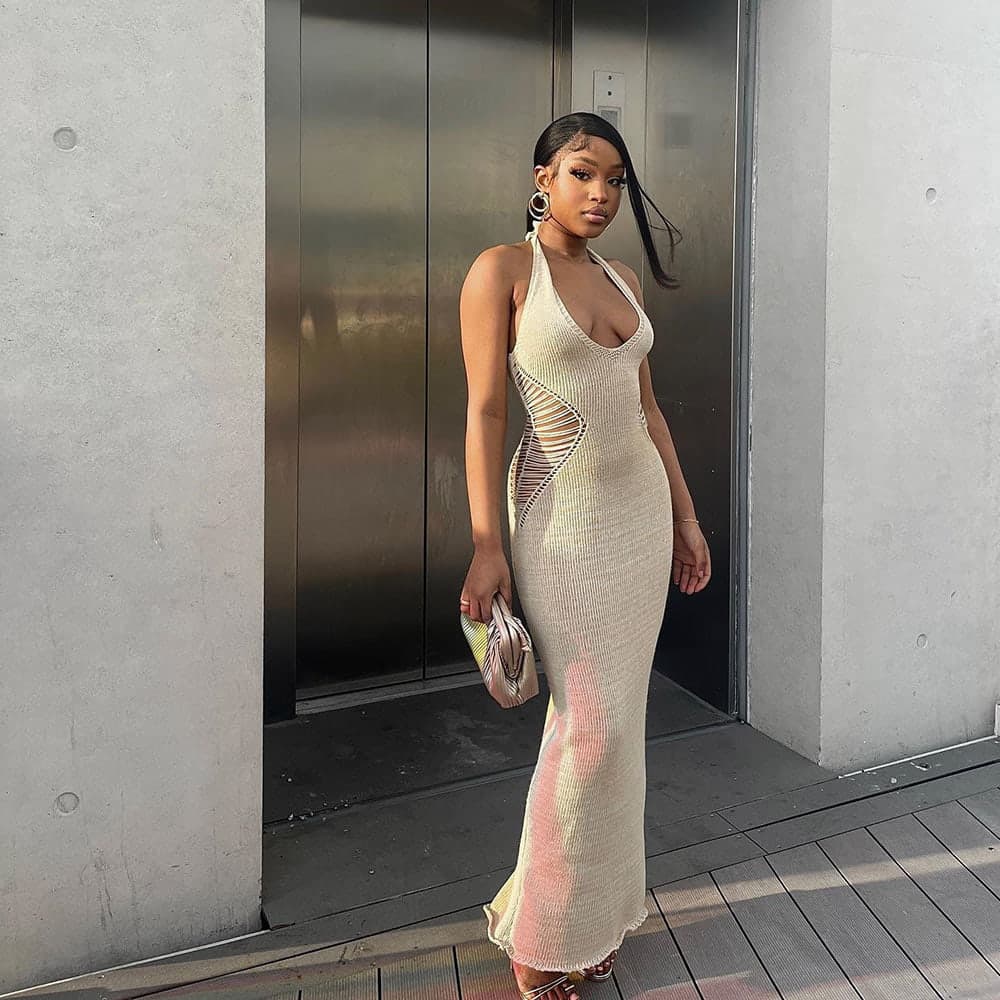 SM-K0073 Jednofarebné pletené šaty s výstrihom do V a bez rukávov SM-K0073 Jednofarebné pletené šaty s výstrihom do V a bez rukávov