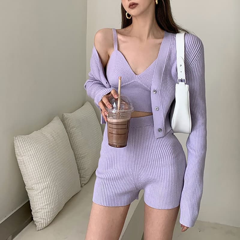 SM-K0112 Soft Waxy Soft Sexy vesta a kabát + šortky Pletený oblek SM-K0112 Soft Waxy Soft Sexy vesta a kabát + šortky Pletený oblek