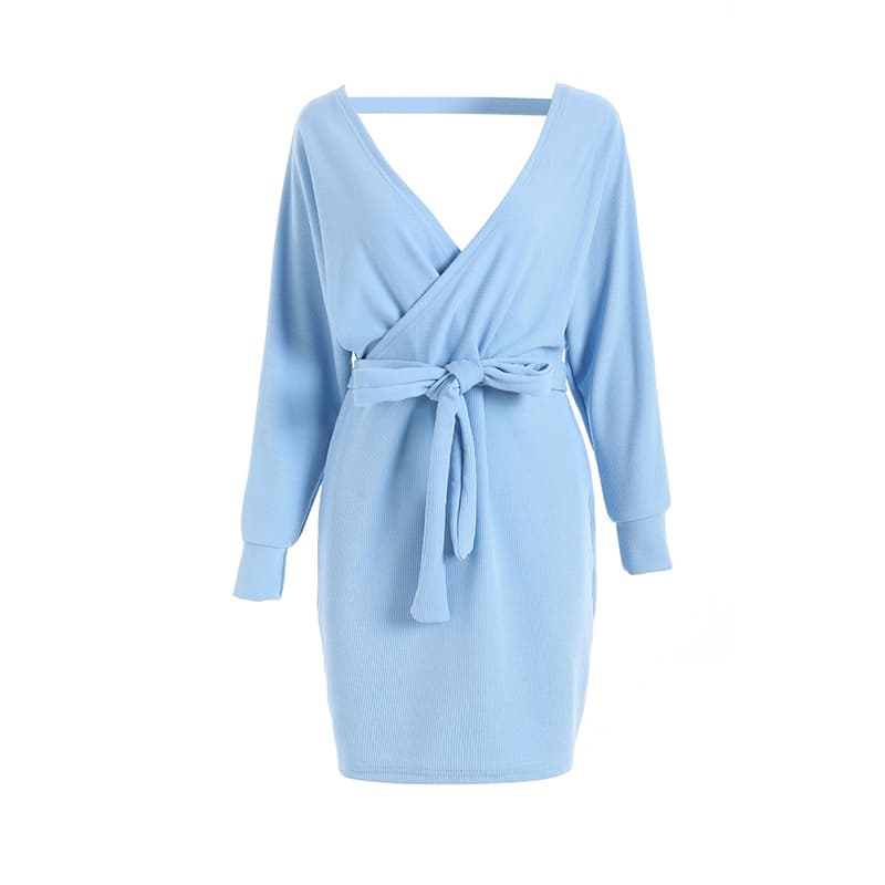 SM-K0076 Pletené šaty na šnurovanie s výstrihom do V SM-K0076 Pletené šaty na šnurovanie s výstrihom do V